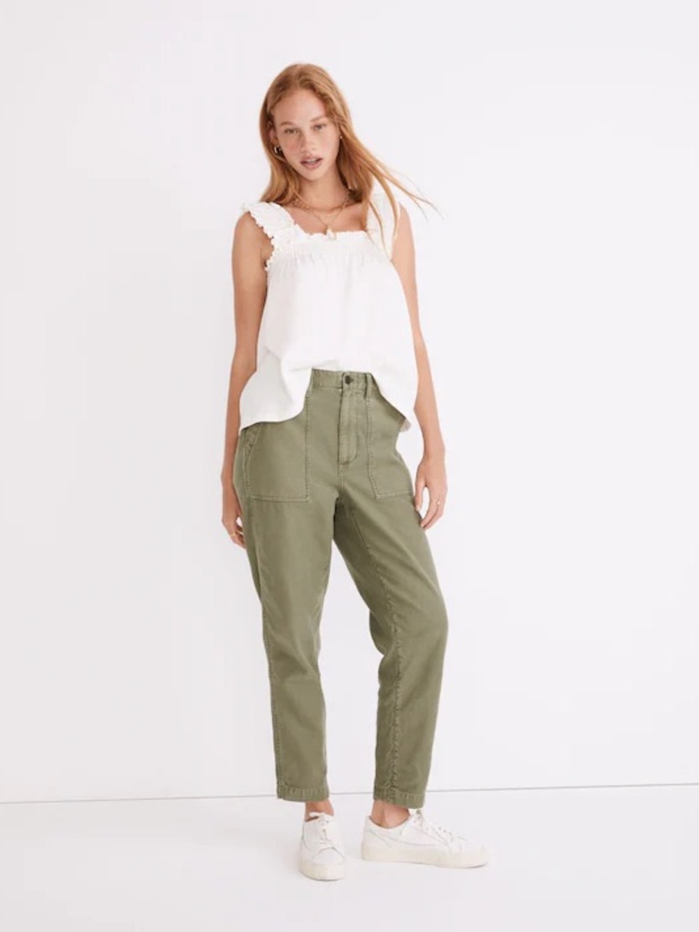 Madewell Griff Tapered Fatigue Cargo Pants High-Rise Utility Crop Pants in Olive